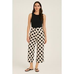 Zara High Waist Wide Leg Satin Polka Dot Cropped Pants Size M